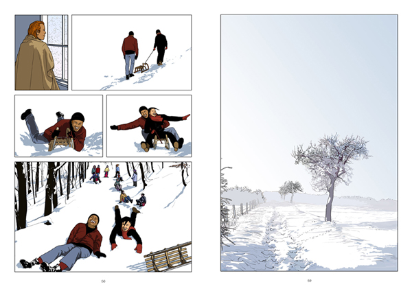 Leo beim Schlittenfahren. Winterlandschaft